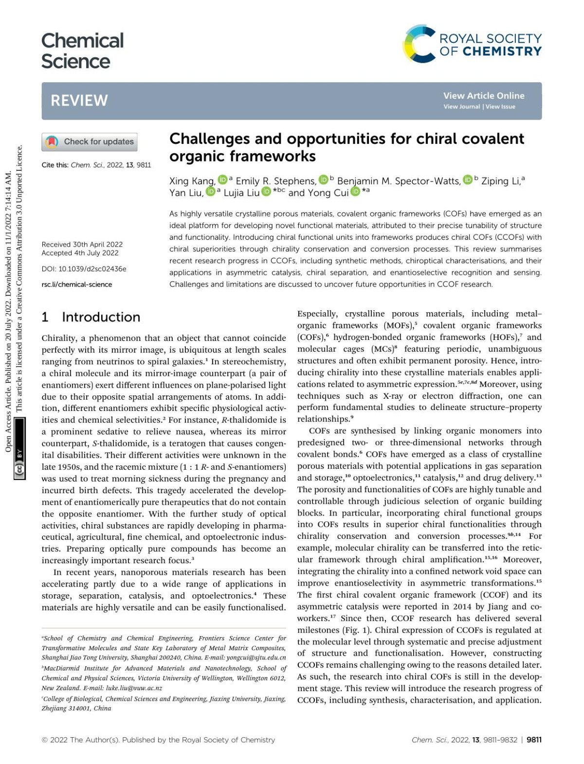 Challenges And Opportunities For Chiral Covalent Organic Frameworks 1st Edition Xing Kang