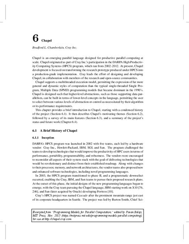 Chapel Excerpted From Programming Models For Parallel Computation Bradford L Chamberlain
