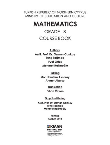 Mathematics Grade 8 Course Book Assit Prof Dr Osman Cankoy