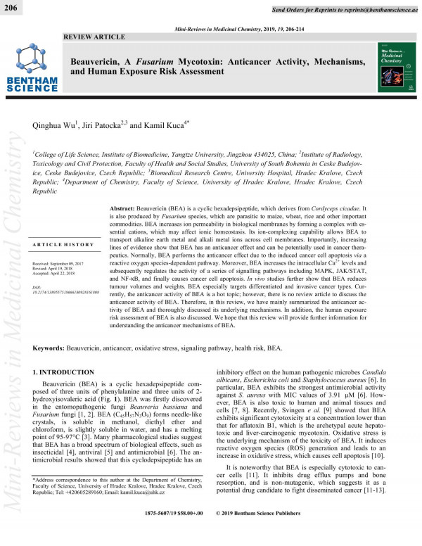 Beauvericin A Fusarium Mycotoxin Anticancer Activity Mechanisms And Human Exposure Risk Assessment Qinghua Wu