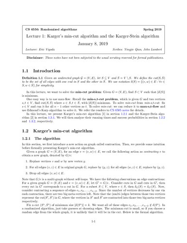 Lecture Notes For Cs 6550 Advanced Graduate Algorithms Randomized And Approximation Algorithms Spring 2019 Eric Vigoda Et Al