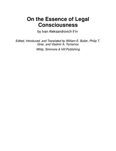 On The Essence Of Legal Consciousness Studies In Russian And East European Law 1st Edition Ivan Ilin
