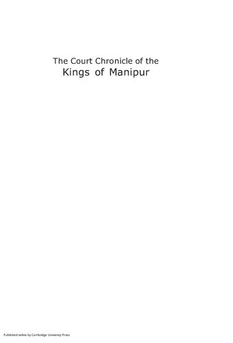 The Court Chronicle Of The Kings Of Manipur The Cheitharon Kumpapa Volume 3 18431892 Ce Saroj Nalini Arambam Parratt