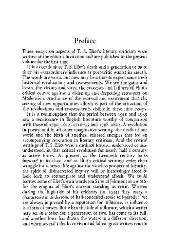 The Literary Criticism Of Ts Eliot New Essays David Newtonde Molina Editor