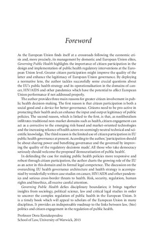 Governing Public Health Eu Law Regulation And Biopolitics Mark L Flear