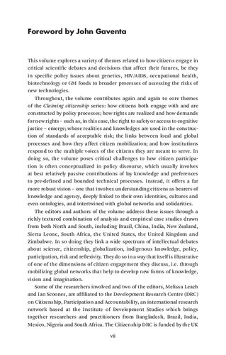 Science And Citizens Globalization And The Challenge Of Engagement Melissa Leach Ian Scoones Brian Wynne Editors