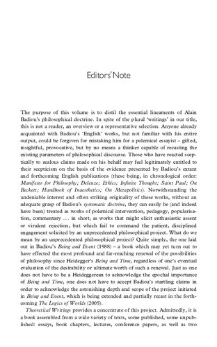 Theoretical Writings Alain Badiou Ray Brassier Alberto Toscano