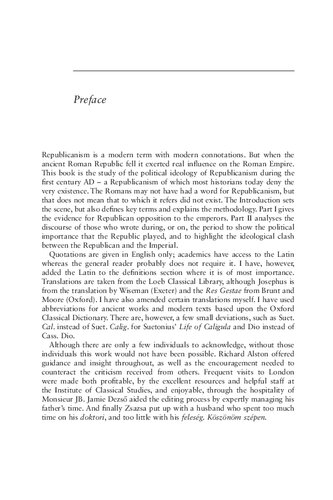 Republicanism During The Early Roman Empire Sam Wilkinson