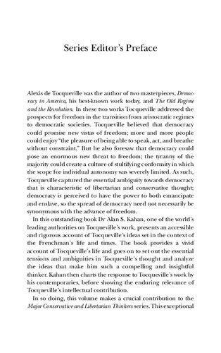 Alexis De Tocqueville Volume 7 Major Conservative And Libertarian Thinkers Alan S Kahan