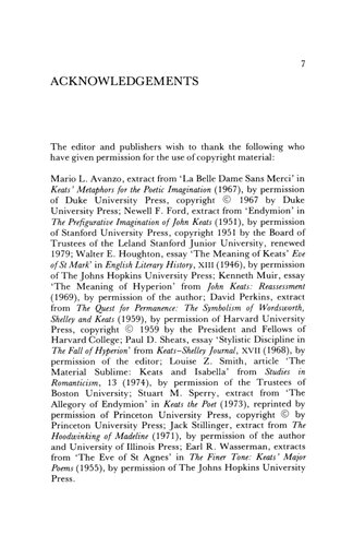 Keats The Narrative Poems John Spencer Hill Editor