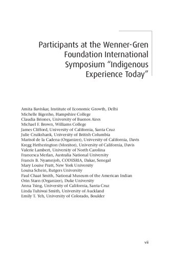 Indigenous Experience Today Marisol De La Cadena Orin Starn