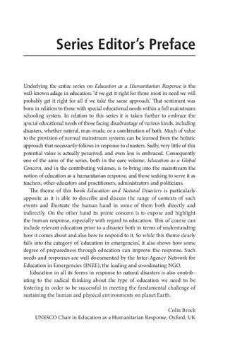 Education And Natural Disasters Education As A Humanitarian Response David Smawfield Editor