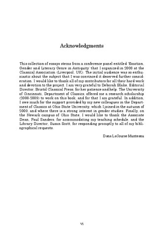 Emotion Genre And Gender In Classical Antiquity Dana Lacourse Munteanu Editor