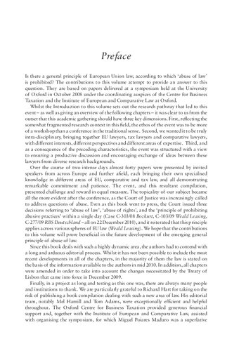 Prohibition Of Abuse Of Law A New General Principle Of Eu Law Rita De La Feria Stefan Vogenauer Editors