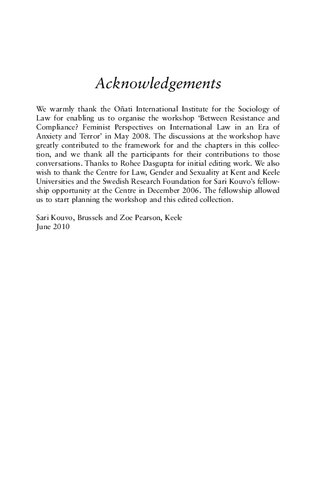 Feminist Perspectives On Contemporary International Law Between Resistance And Compliance Sari Kouvo Zoe Pearson Editors