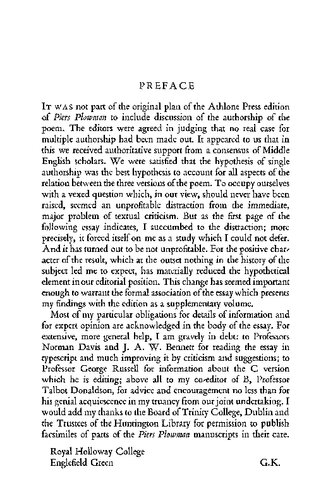 Piers Plowman The Evidence For Authorship George Kane