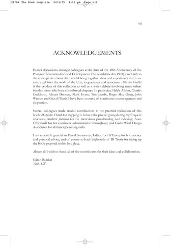 After The Conflict Reconstruction And Development In The Aftermath Of War Sultan Barakat Editor