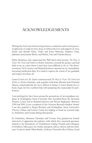 The Place Of Tears The Novel And Politics In Modern Zimbabwe Ranka Primorac
