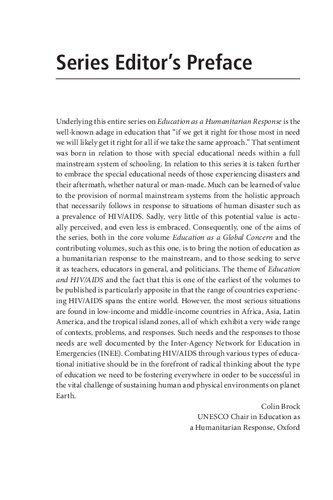 Education And Hivaids Education As A Humanitarian Response Nalini Asha Biggs Editor