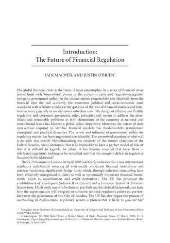 The Future Of Financial Regulation Iain G Macneil Justin Obrien Editors