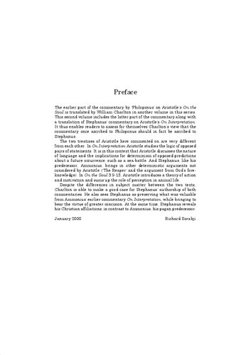 Philoponus On Aristotle On The Soul 3913 With Stephanus On Aristotle On Interpretation On Aristotle On Interpretation William Charlton