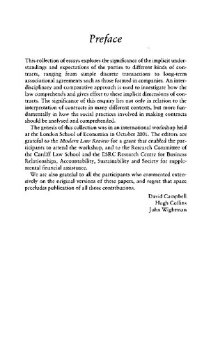 Implicit Dimensions Of Contract Discrete Relational And Network Contracts David Campbell Hugh Collins John Wightman Editors
