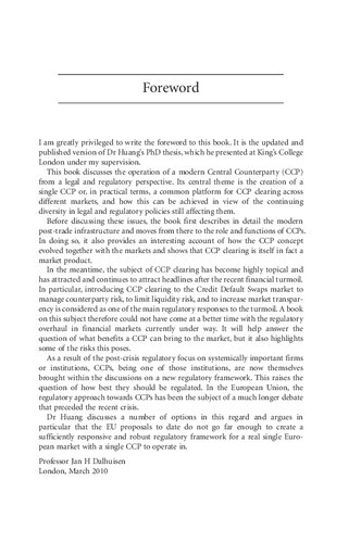 The Law And Regulation Of Central Counterparties Jiabin Huang
