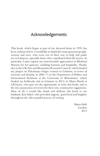Women Conflict In The Middle East Palestinian Refugees And The Response To Violence Maria Holt
