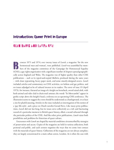 Queer Print In Europe Glyn Davis Laura Guy Editors