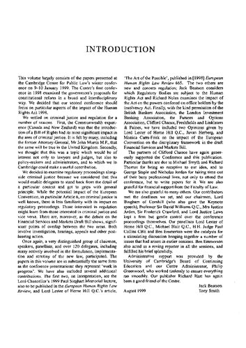 The Human Rights Act And The Criminal Justice And Regulatory Process The Centre For Public Law At The University Of Cambridge Jack Beatson Editor