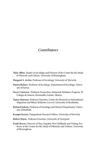Immigration And Race Relations Sociological Theory And John Rex Tahir Abbas Frank Reeves Editors