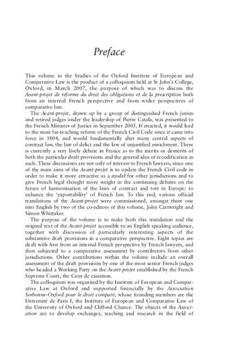 Reforming The French Law Of Obligations Comparative Reflections On The Avantprojet De Rforme Du Droit Des Obligations Et De La Prescription The Avantprojet Catala John Cartwright Stefan Vogenauer Simon Whittaker Editors