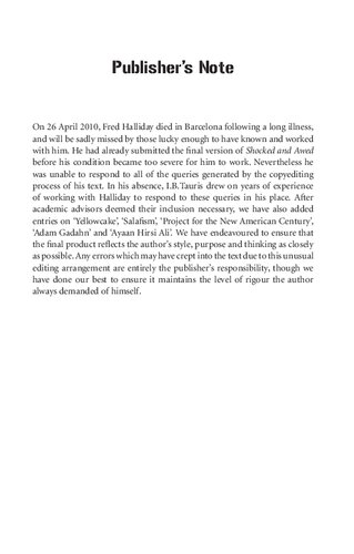 Shocked And Awed A Dictionary Of The War On Terror Fred Halliday