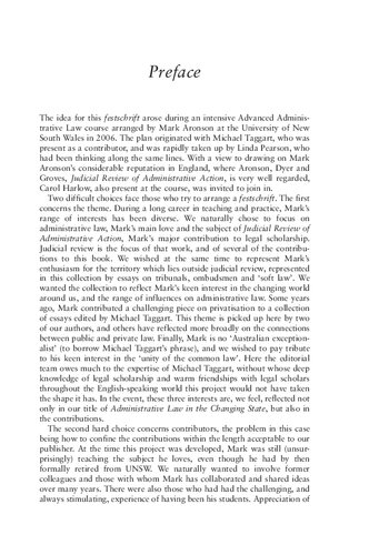 Administrative Law In A Changing State Essays In Honour Of Mark Aronson Linda Pearson Carol Harlow Michael Taggart Editors