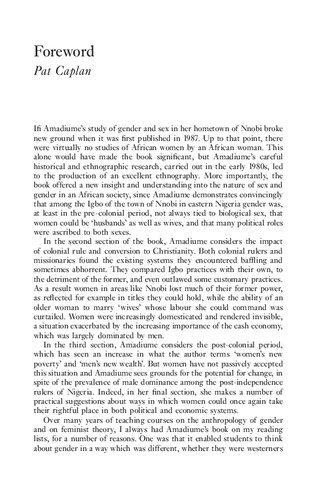 Male Daughters Female Husbands Gender And Sex In An African Society Ifi Amadiume