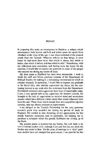 The Theme Of Recompense In Matthews Gospel Blaine Charette