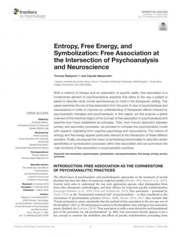 Entropy Free Energy And Symbolization Free Association At The Intersection Of Psychoanalysis And Neuroscience Thomas Rabeyron Claudie Massicotte