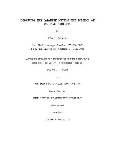Imagining The Japanese Nation The Politics Of Mt Fuji 17601825 Julien F Butterlin