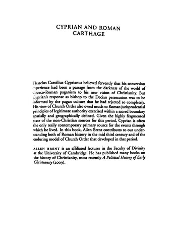 Cyprian And Roman Carthage Illustrated Allen Brent