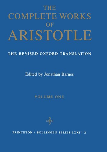Complete Works Of Aristotle Volume 1 Aristotle