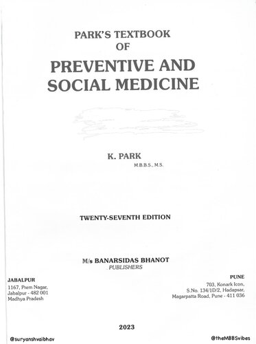 Parks Textbook Of Preventive And Social Medicine 27th Edition K Park