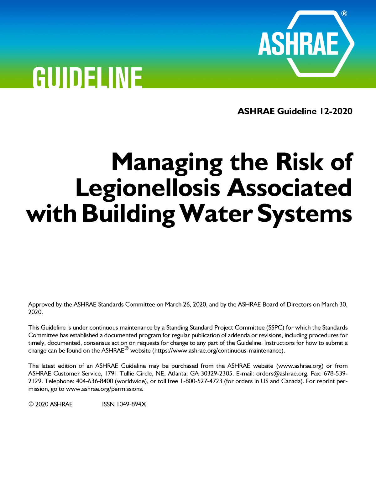 Ashrae Guideline 122020 Managing The Risk Of Legionellosis Associated With Building Water Systems Ashrae