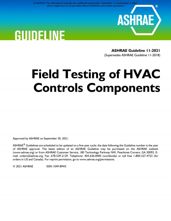 Ashrae Guideline 112021 Field Testing Of Hvac Controls Components Ashrae