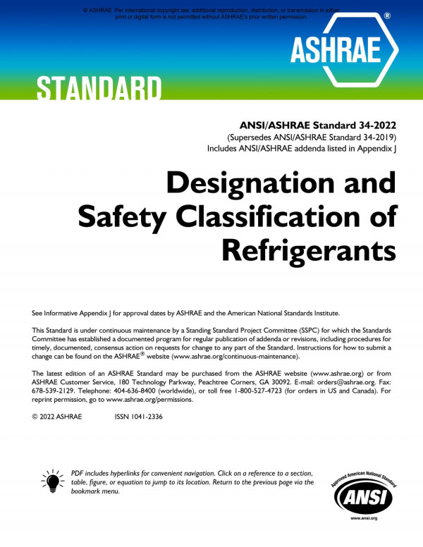 Ansiashrae Standard 342022 Designation And Safety Classification Of Refrigerants Ashrae