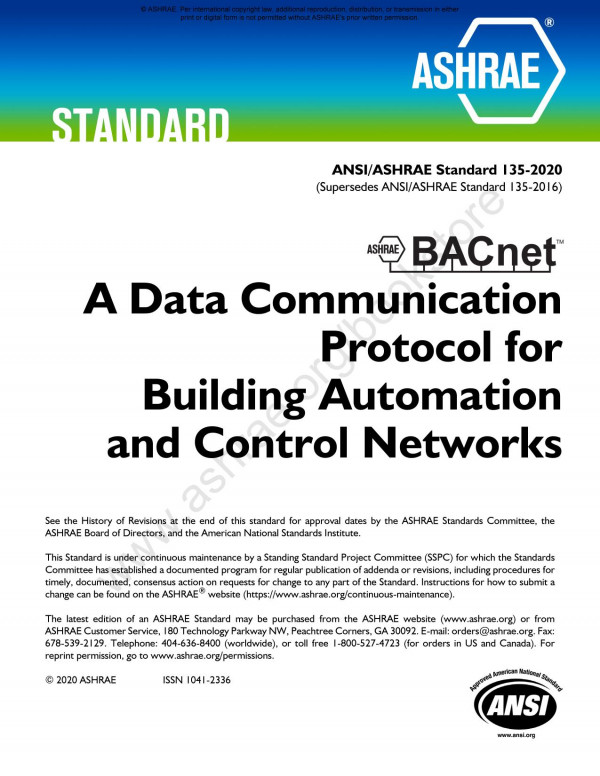 Ansiashrae Standard 1352020 A Data Communication Protocol For Building Automation And Control Networks Ashrae