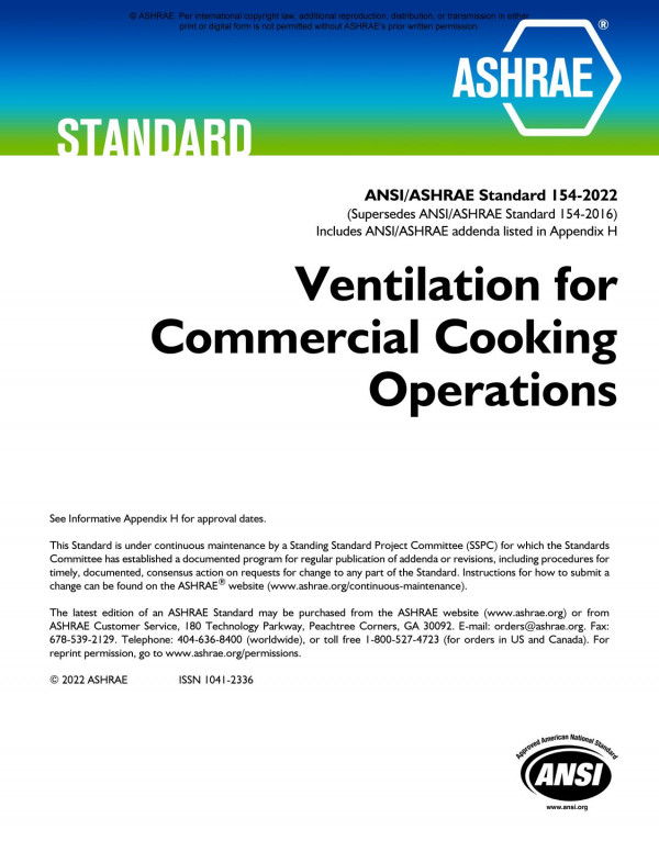 Ansiashrae Standard 1542022 Ventilation For Commercial Cooking Operations Ashrae