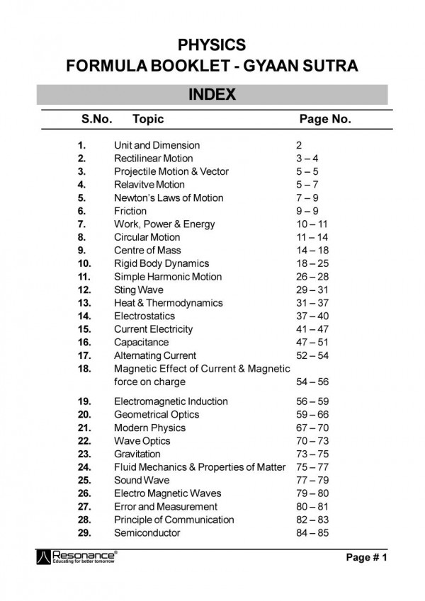 Resonance Physics Gyan Sutra 1st Edition Resonance Kota