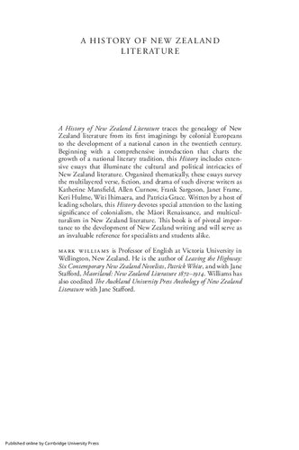 A History Of New Zealand Literature 1st Edition Mark Williams