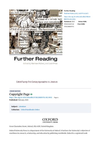 Further Reading Matthew Rubery Editor Leah Price Editor