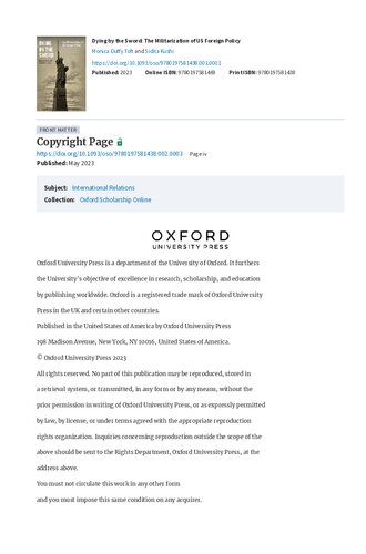 Dying By The Sword The Militarization Of Us Foreign Policy Monica Duffy Toft